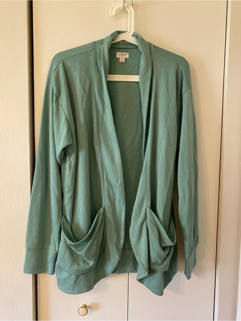 J. Crew Mint Green Open-Front Draped Pocket Cardigan